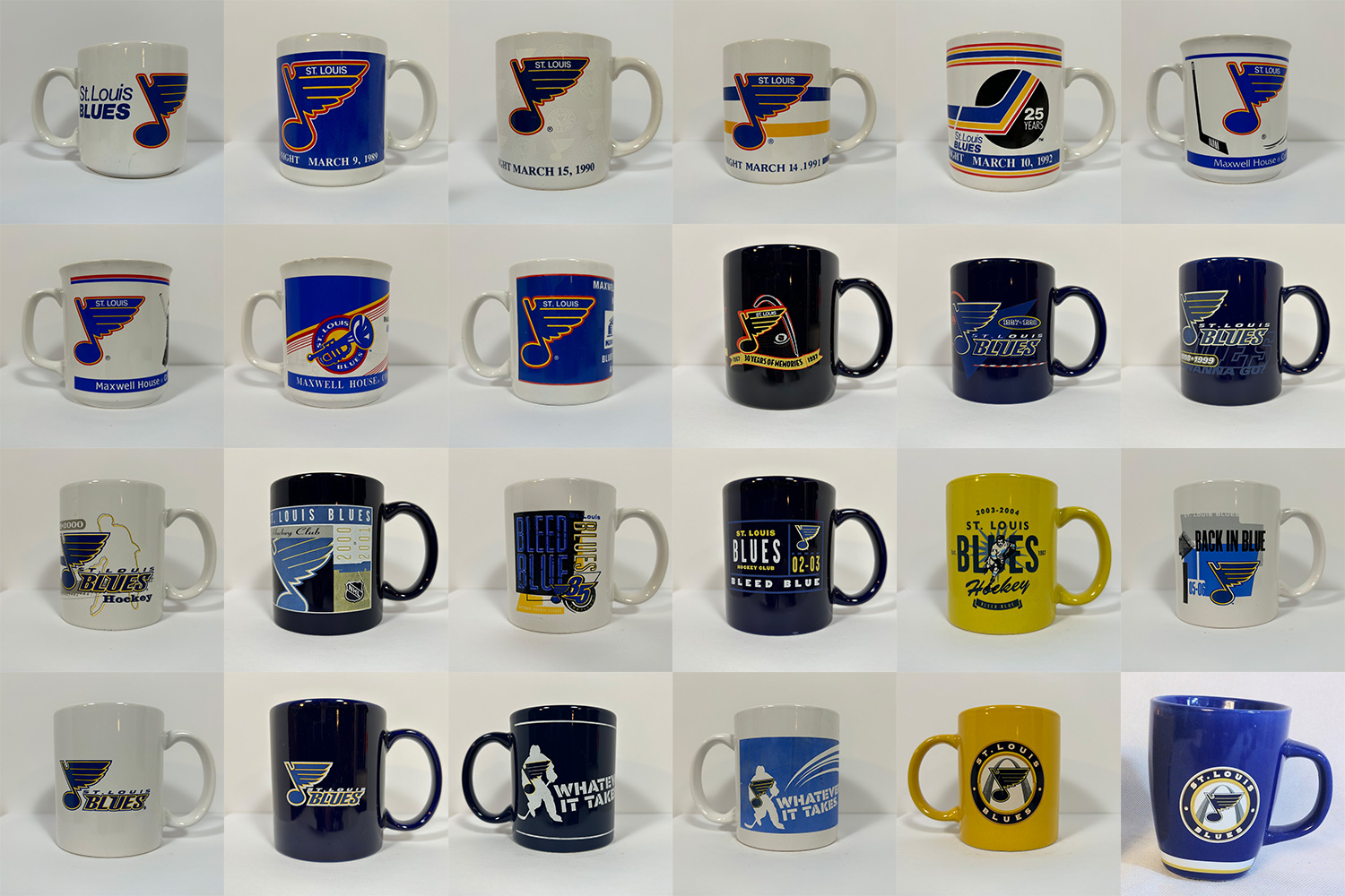 collage of all 24 Blues Mugs